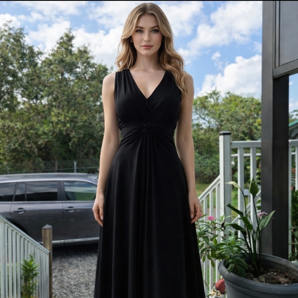 Jessica Howard V-Neck Sleeveless Empire Waist Ruched Formal Evening Gown Size 16
